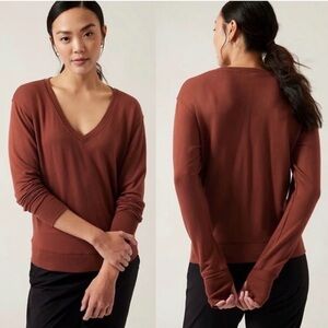 Athleta Sunrise V-Neck Sweatshirt, Size Small, Merlot/Brick Red